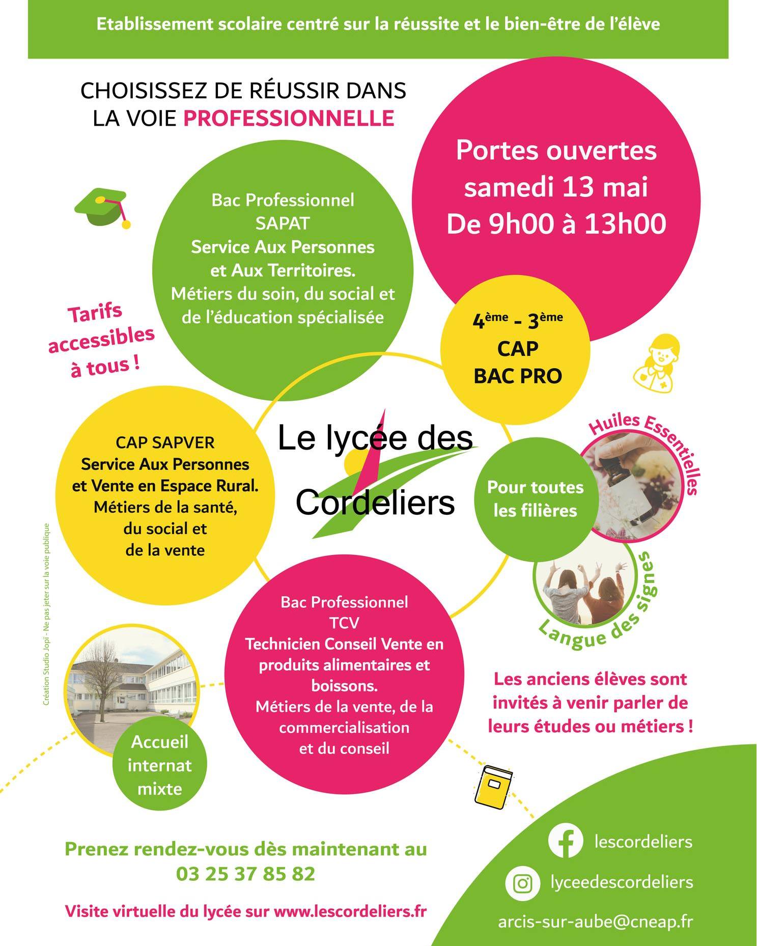 Portes ouvertes le samedi 13 mai au lycée de Cordeliers !
