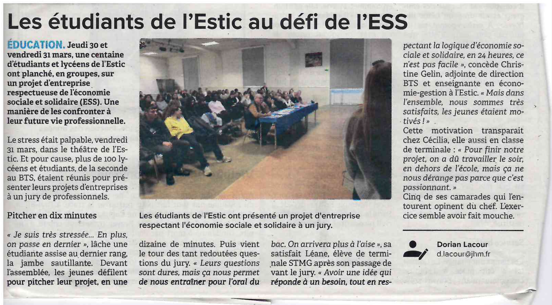 Les étudiants de l&rsquo;Estic au défi de l&rsquo;ESS &#8211; Article JHM