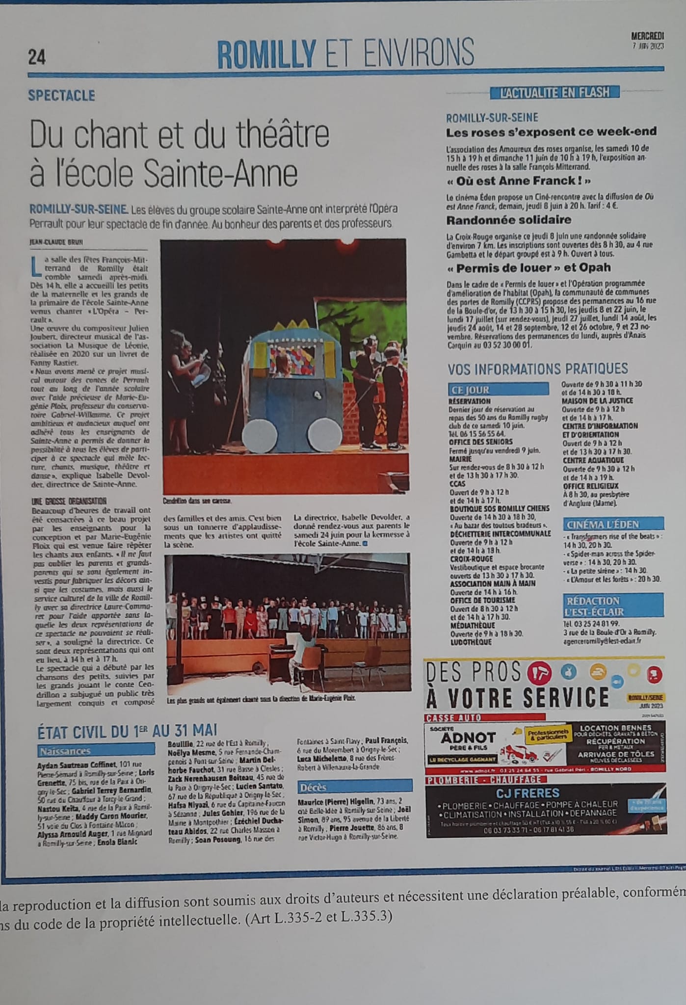Du chant et du théâtre à l&rsquo;école Sainte-Anne &#8211; Article l&rsquo;Est Eclair