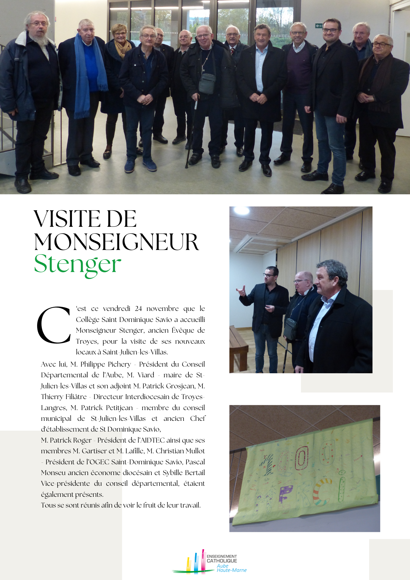Visite de Monseigneur Stenger, ancien Évêque de Troyes, au collège Saint Dominique Savio